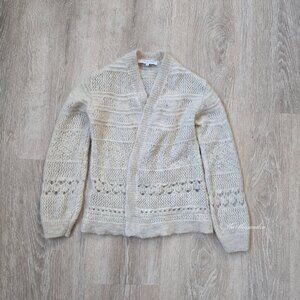 Gerard Darel Mohair & Wool Knit Cardigan Cream Open Front Textured Italy Size 1